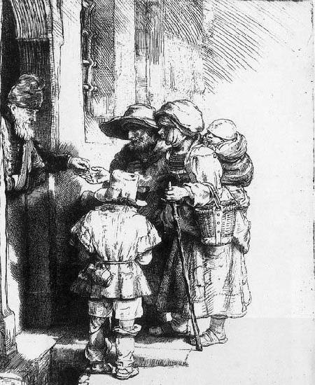 REMBRANDT Harmenszoon van Rijn Beggars receiving alms at the door of a house China oil painting art